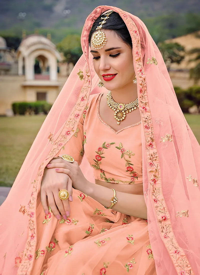 Peach Multi Embroidery Traditional Lehenga Choli