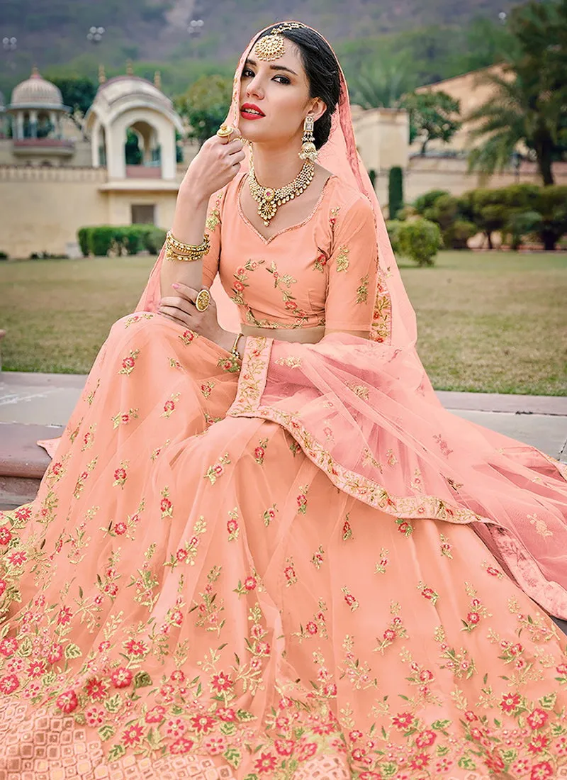 Peach Multi Embroidery Traditional Lehenga Choli