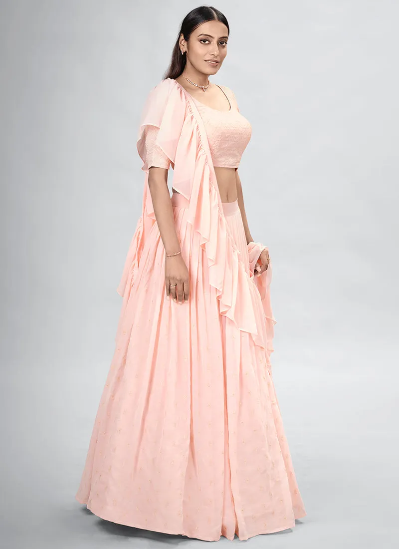 Peach Sequence Embroidery Wedding Lehenga Choli