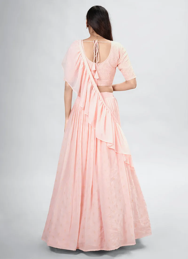 Peach Sequence Embroidery Wedding Lehenga Choli