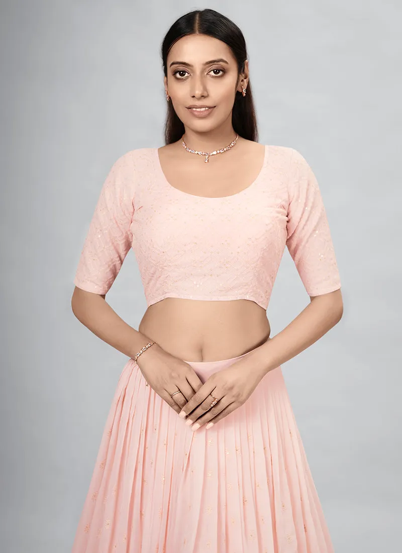 Peach Sequence Embroidery Wedding Lehenga Choli