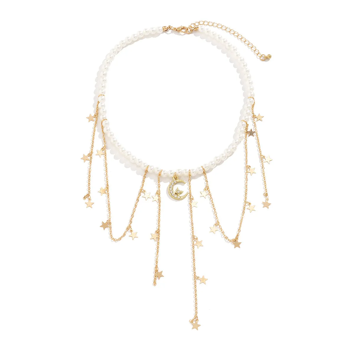 Pearl & Cubic Zirconia 18K Gold-Plated Celestial Tassel Collar Necklace