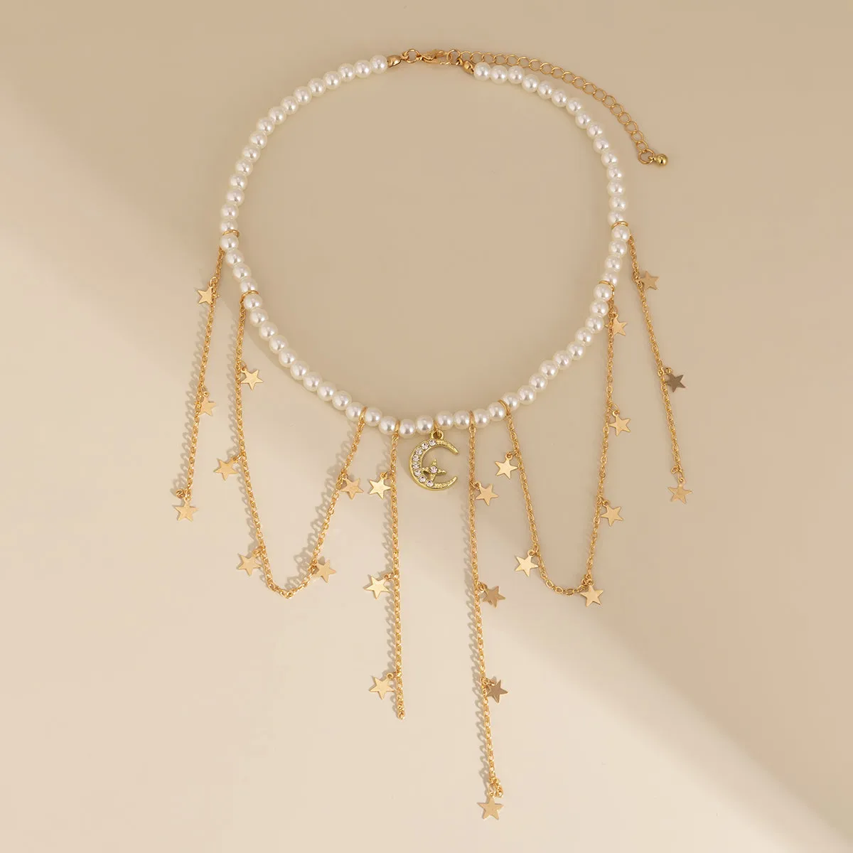 Pearl & Cubic Zirconia 18K Gold-Plated Celestial Tassel Collar Necklace