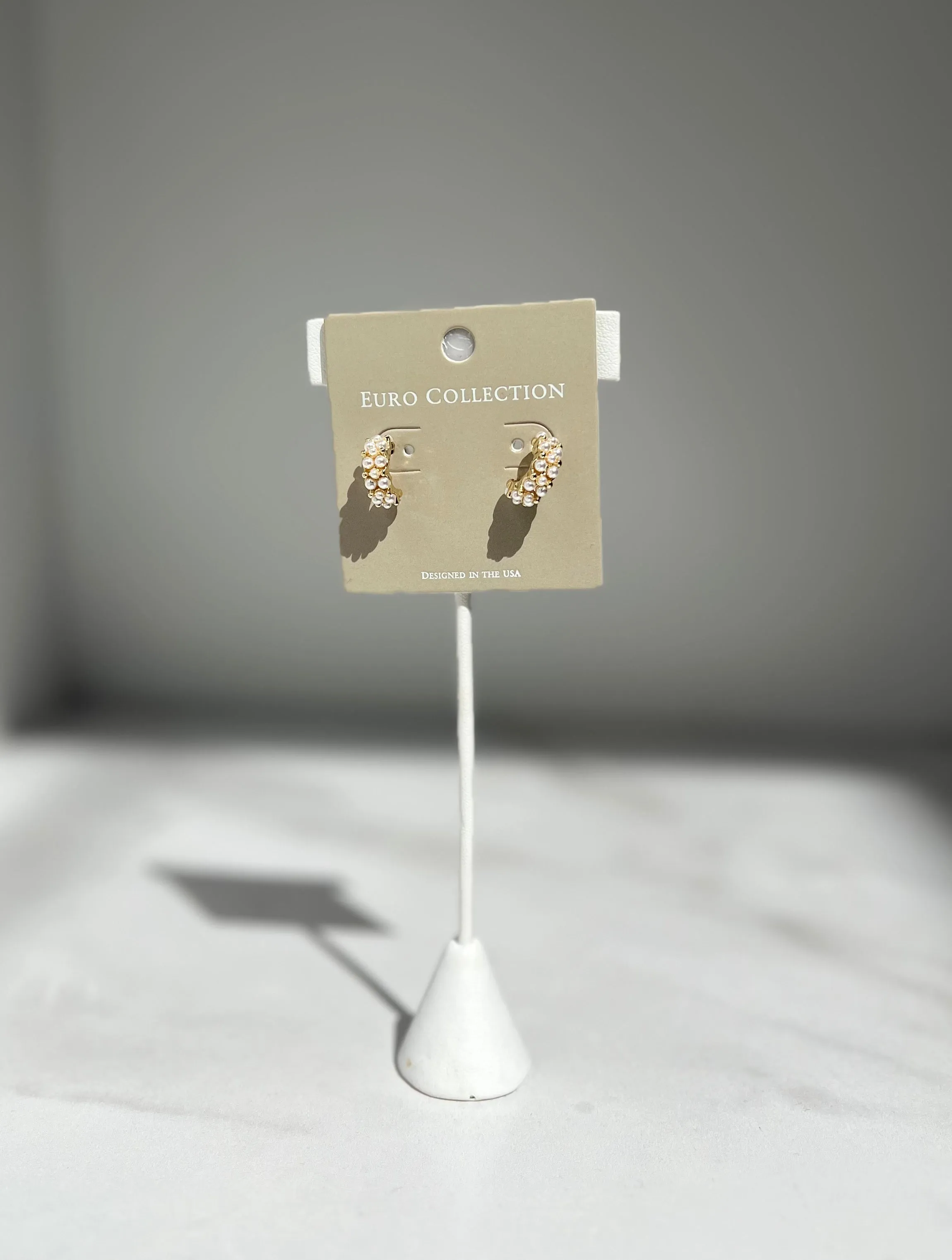Pearl Pave Curved Post Earrings