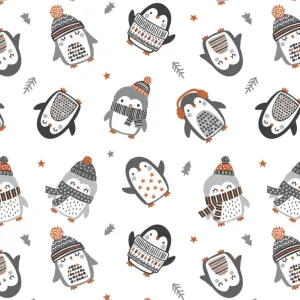 Penguin Paradise by Camelot Fabrics COZY PENGUIN TOSS/WHITE