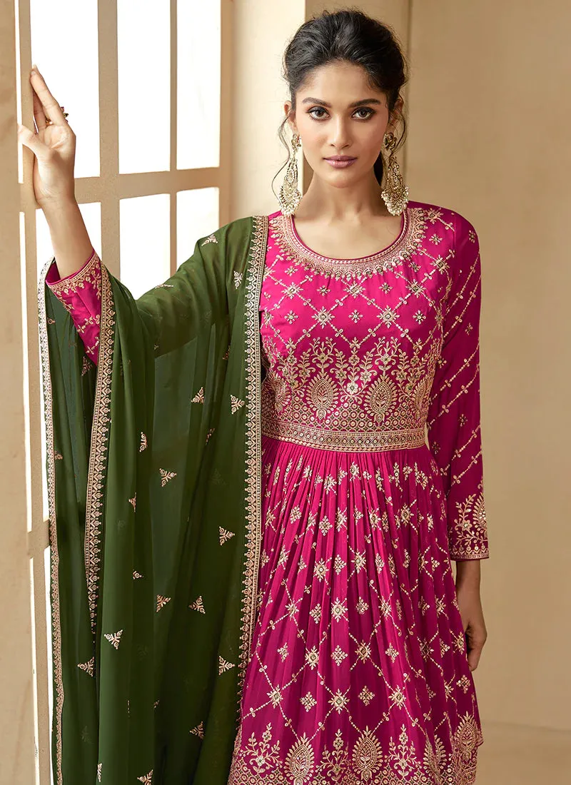 Pink and Green Embroidered Lehenga Choli