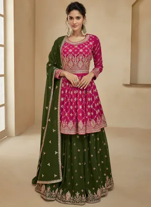 Pink and Green Embroidered Lehenga Choli