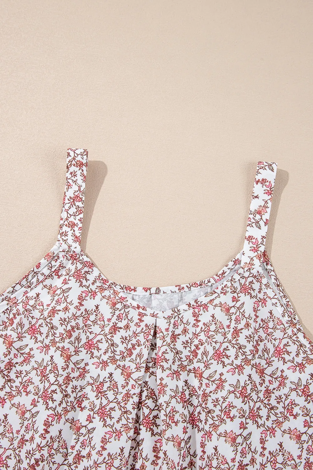 Pink Bohemian Floral Pleated U Neck Vest