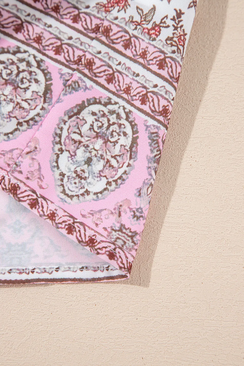 Pink Bohemian Floral Pleated U Neck Vest