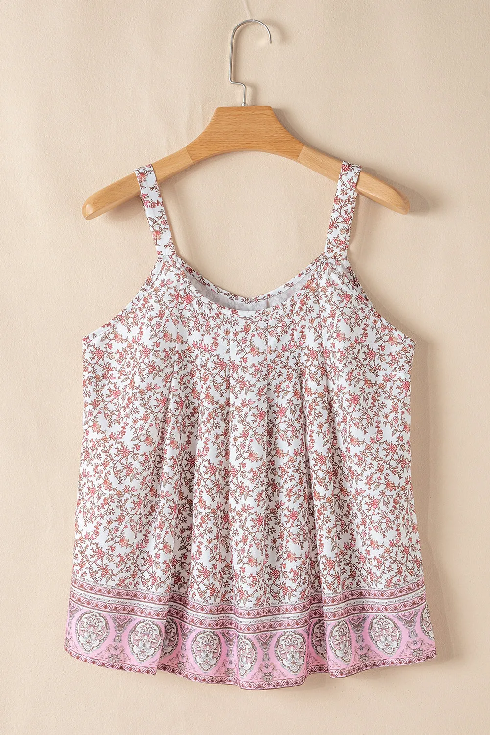 Pink Bohemian Floral Pleated U Neck Vest