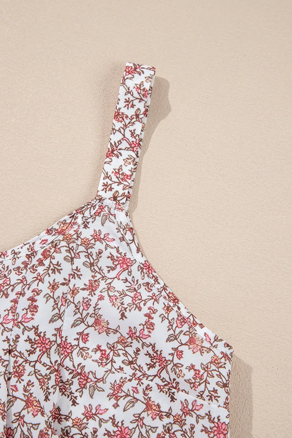 Pink Bohemian Floral Pleated U Neck Vest