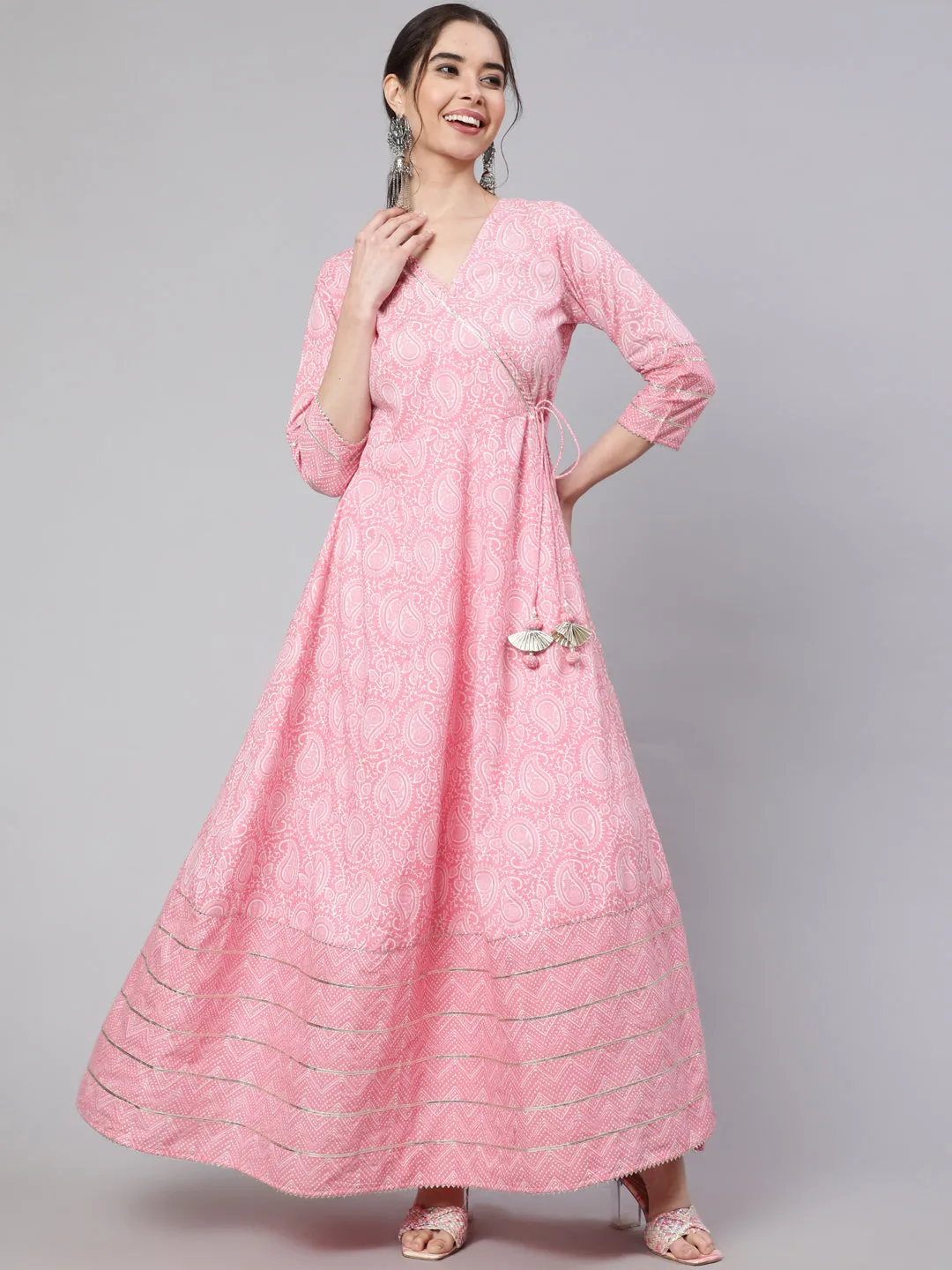 Pink Ethnic Printed Angrakha Kurta