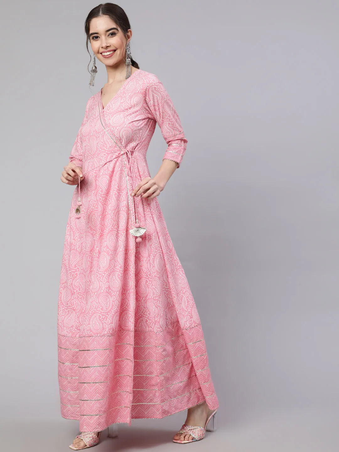 Pink Ethnic Printed Angrakha Kurta