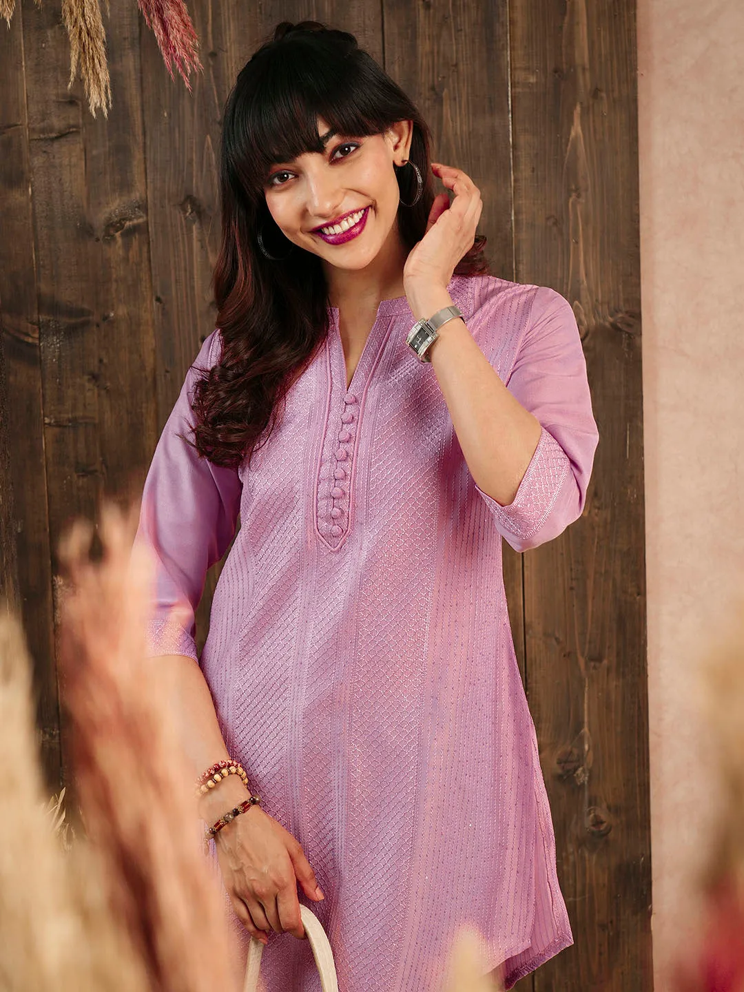 Pink Ethnic Wear Chanderi Silk Straight Tunics for Ladies - Zola