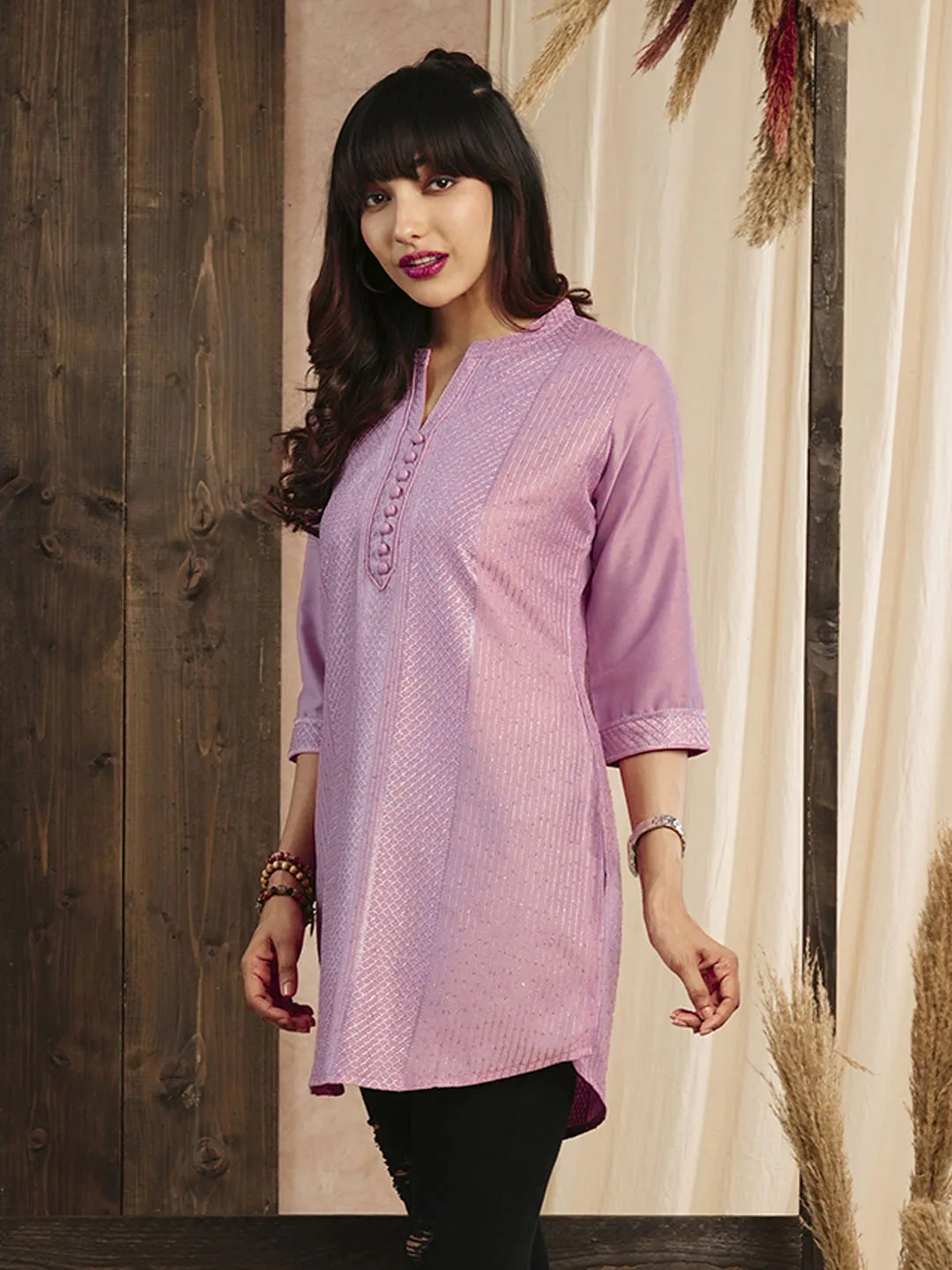 Pink Ethnic Wear Chanderi Silk Straight Tunics for Ladies - Zola