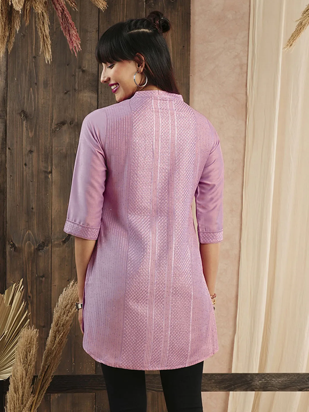 Pink Ethnic Wear Chanderi Silk Straight Tunics for Ladies - Zola