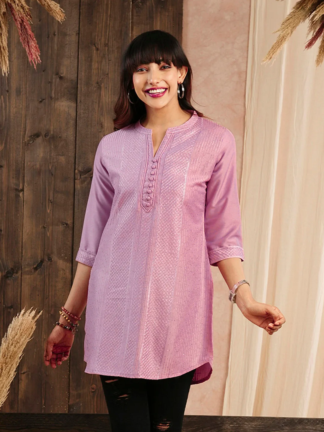 Pink Ethnic Wear Chanderi Silk Straight Tunics for Ladies - Zola