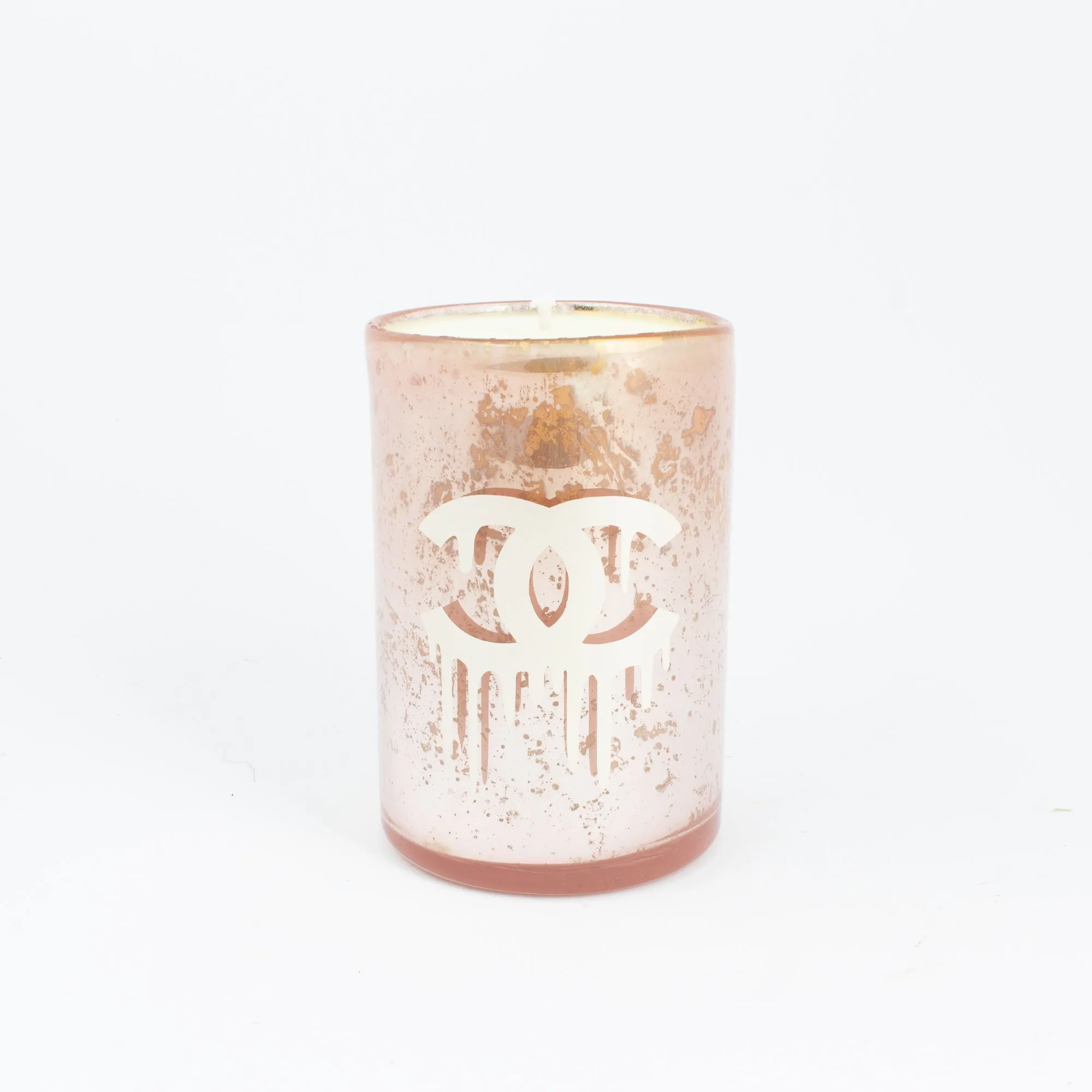 Pink Mercury Glass Candles with Dripping Chanel Logo