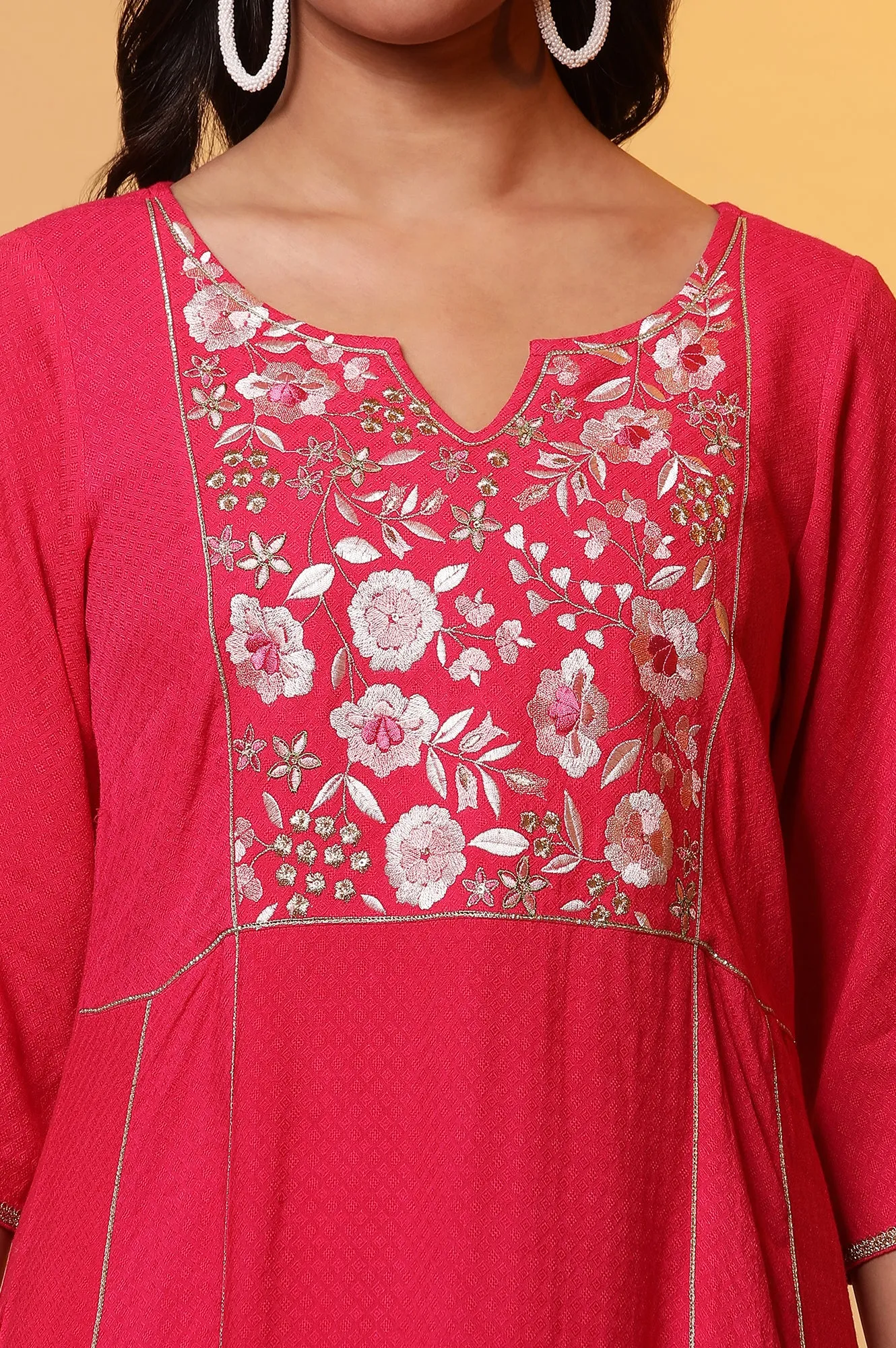 Pink Metallic Embroidered Kurta and Palazzo Co-ord Set