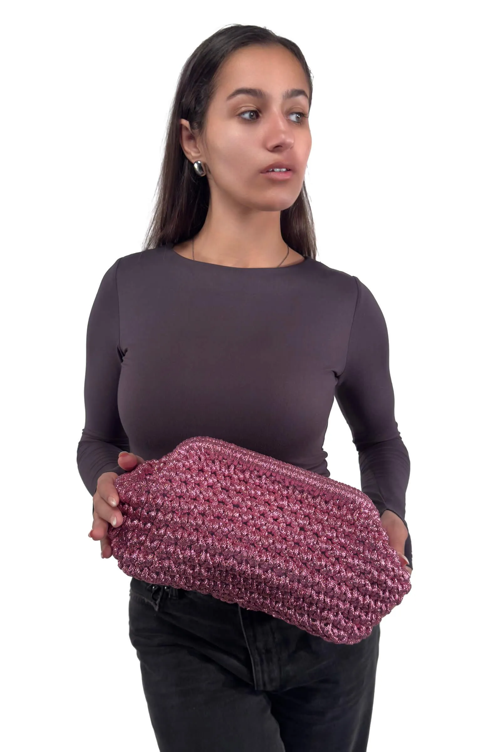 Pink Metallic Ira Frame Clutch