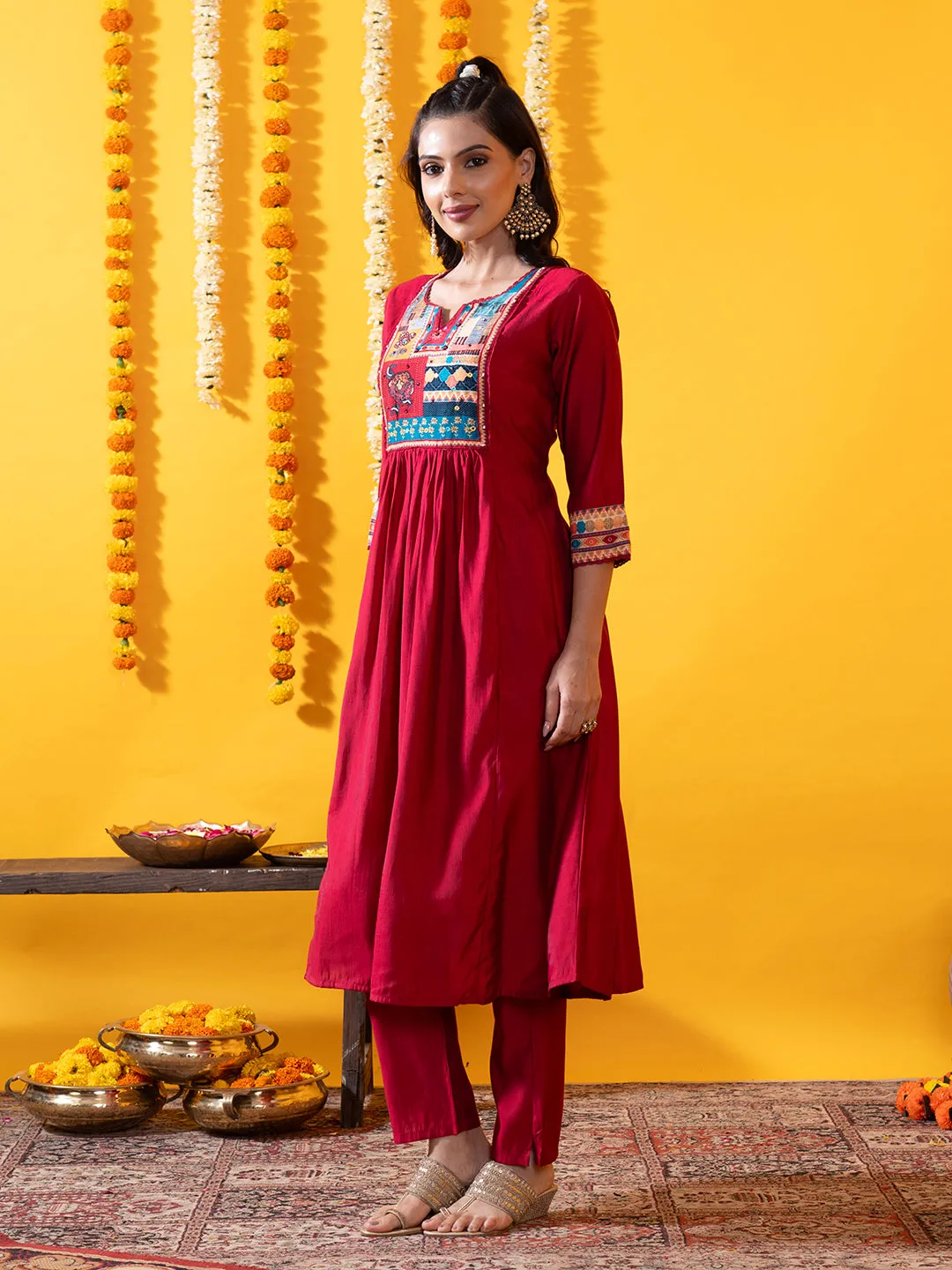 Pink Muslin Suit Set with Floral Printed Dupatta and Solid Pant for women - Zola