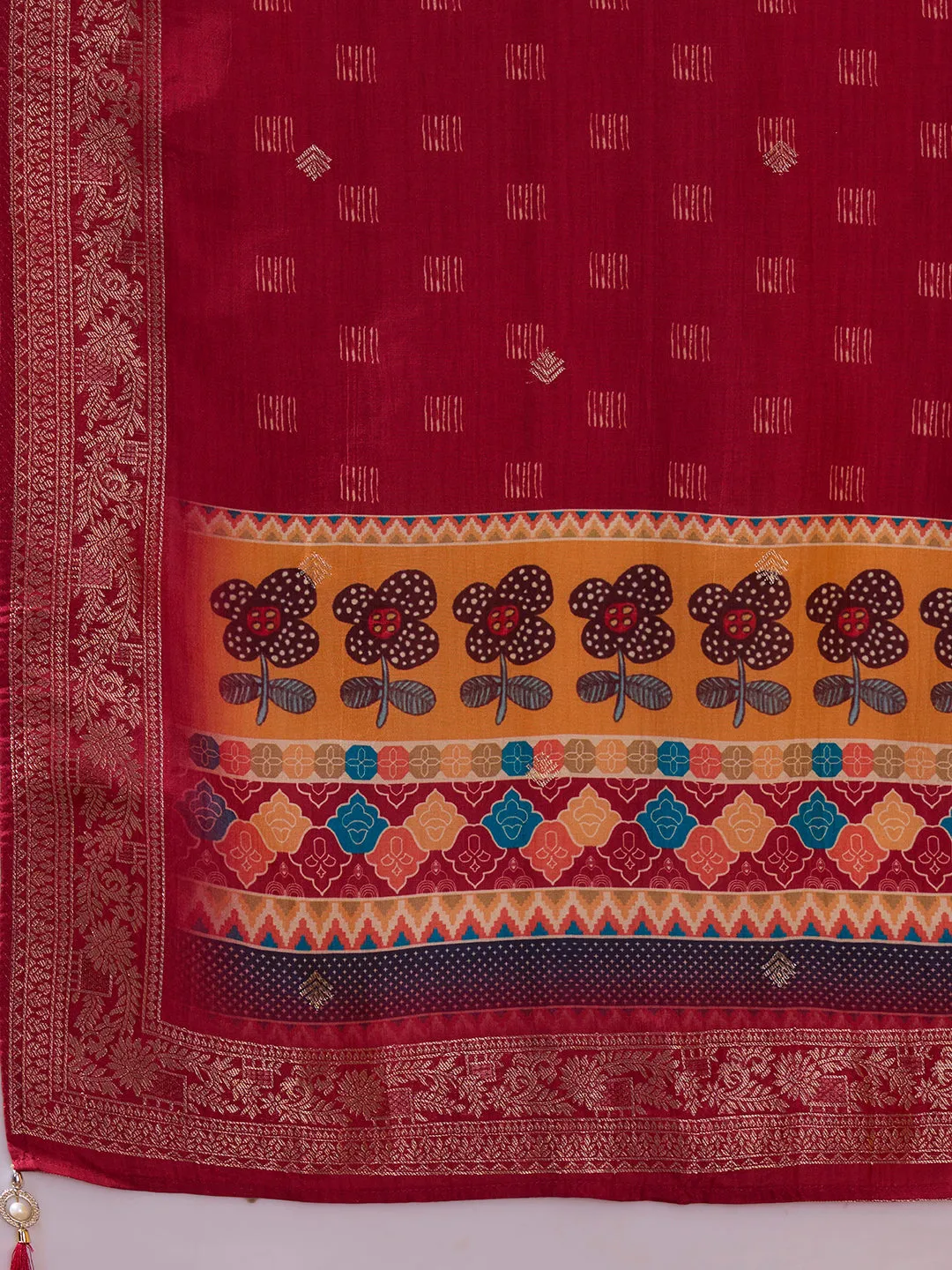 Pink Muslin Suit Set with Floral Printed Dupatta and Solid Pant for women - Zola