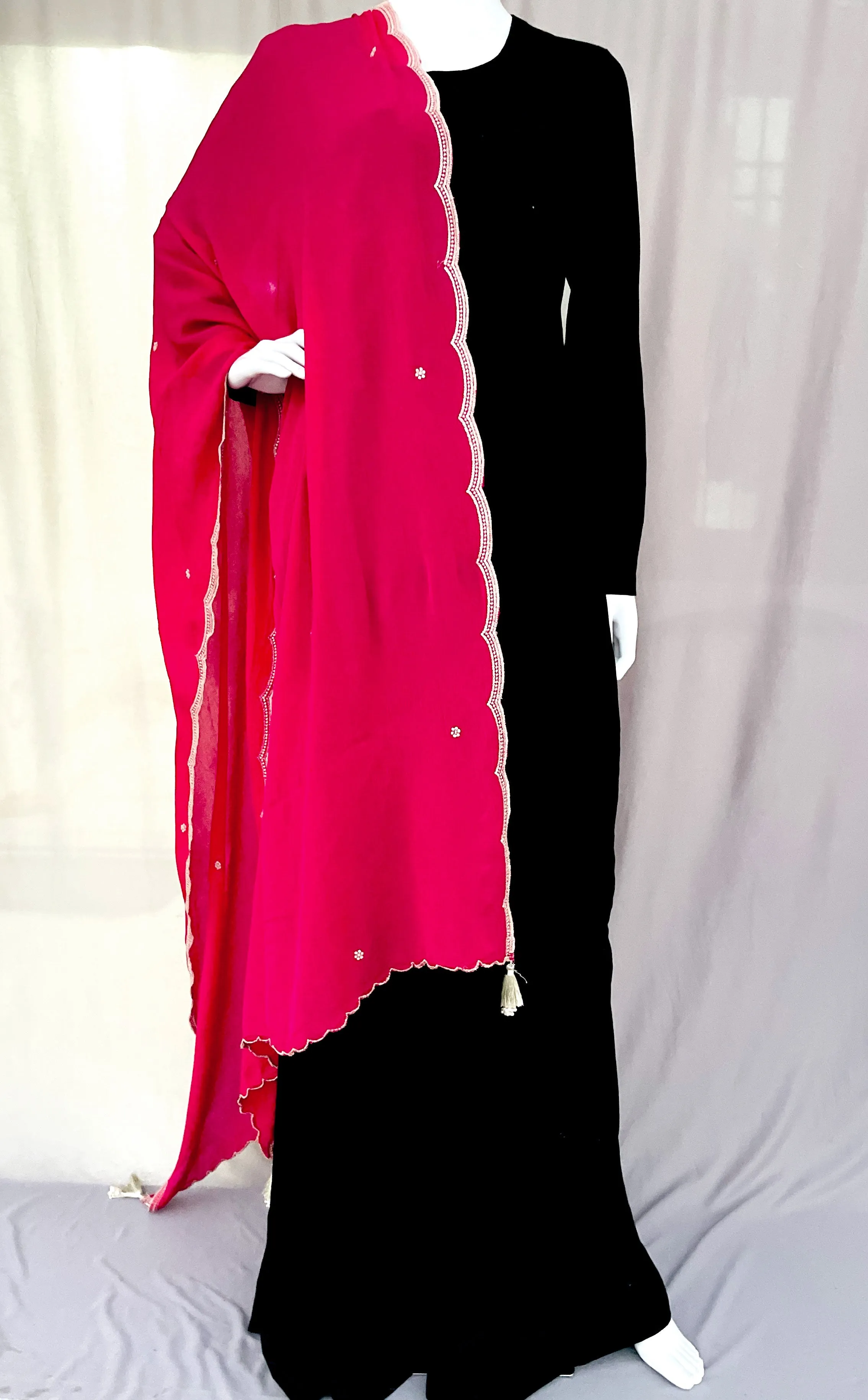 Pink Pure Chinon Dupatta with Fancy Border