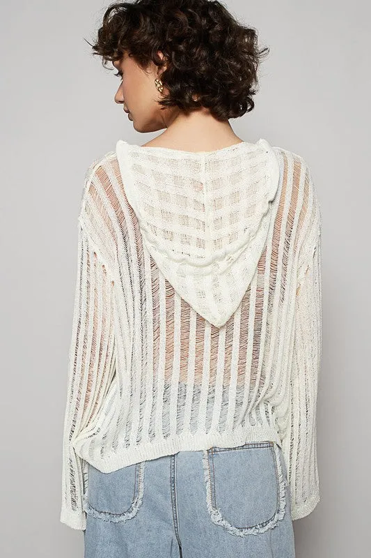 POL Floral Print Star Patch Lightweight Hooded Knit Cover Up