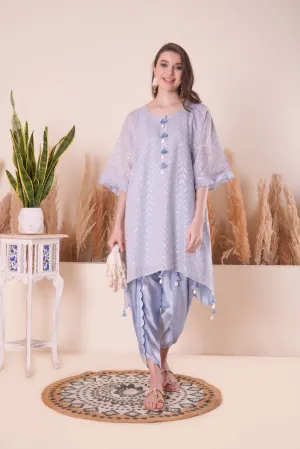 Powder Blue Wave Kimono Kurta Set