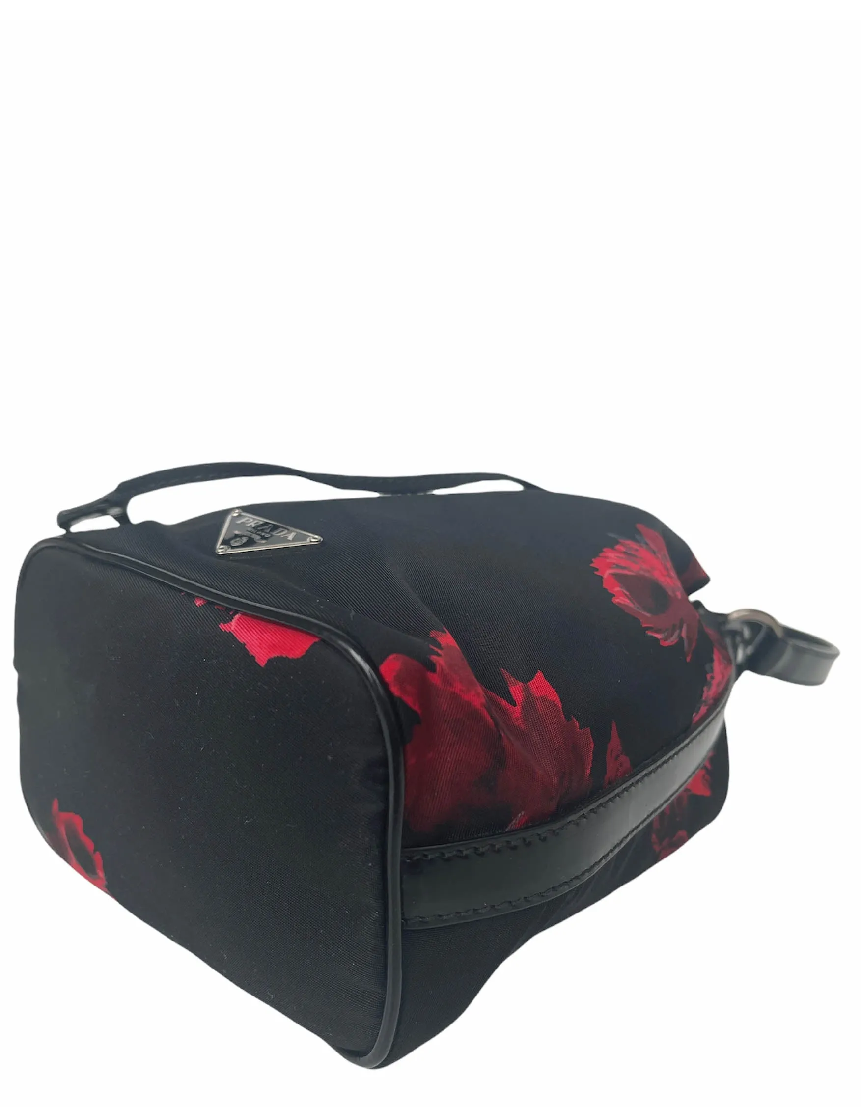 Prada Black Nylon Floral Print Mini Bucket Bag