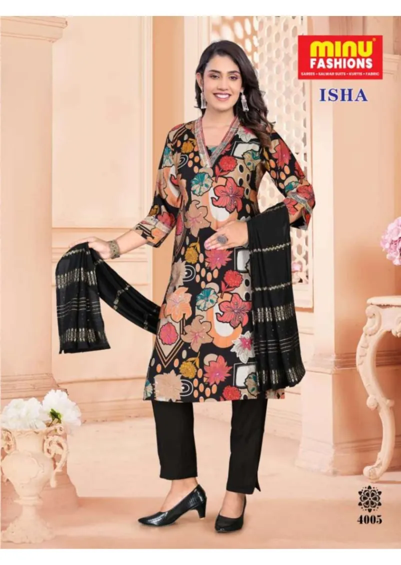 Premium Chanderi Gold Foil Print Embroidered Isha (3 Pcs) Salwar Suit