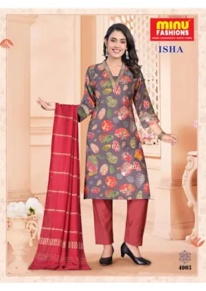 Premium Chanderi Gold Foil Print Embroidered Isha (3 Pcs) Salwar Suit