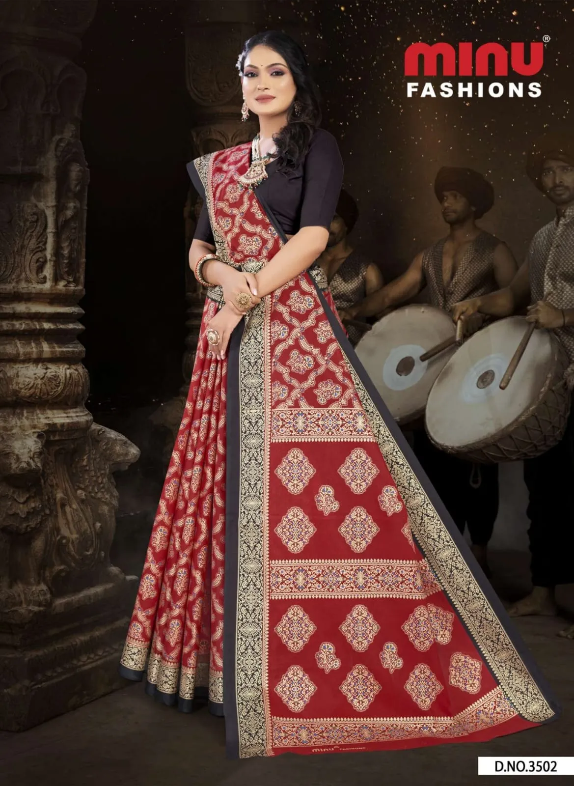 Premium Malai Cotton Gold Printed Tanushka Saree