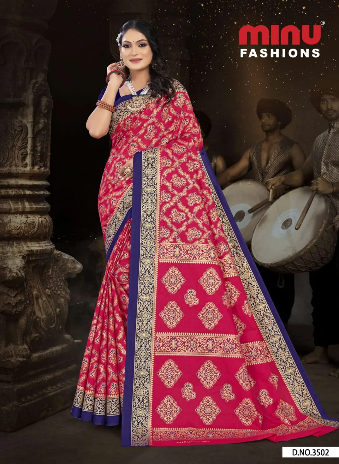 Premium Malai Cotton Gold Printed Tanushka Saree