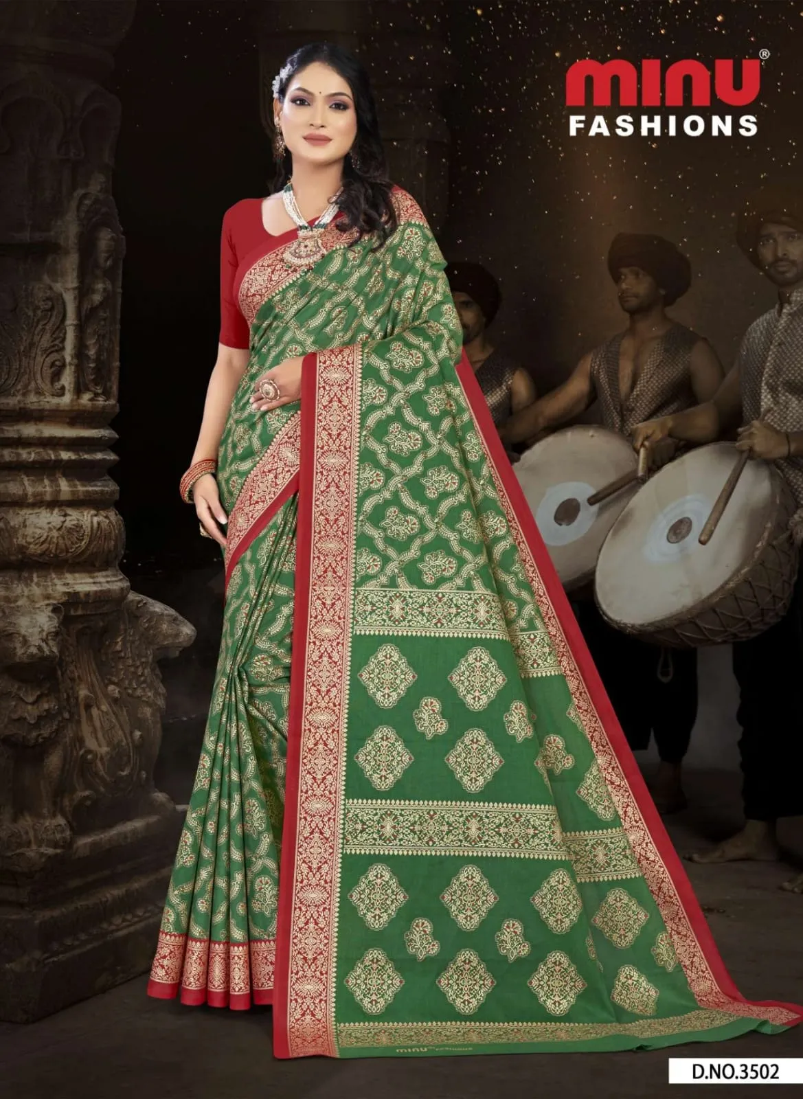 Premium Malai Cotton Gold Printed Tanushka Saree