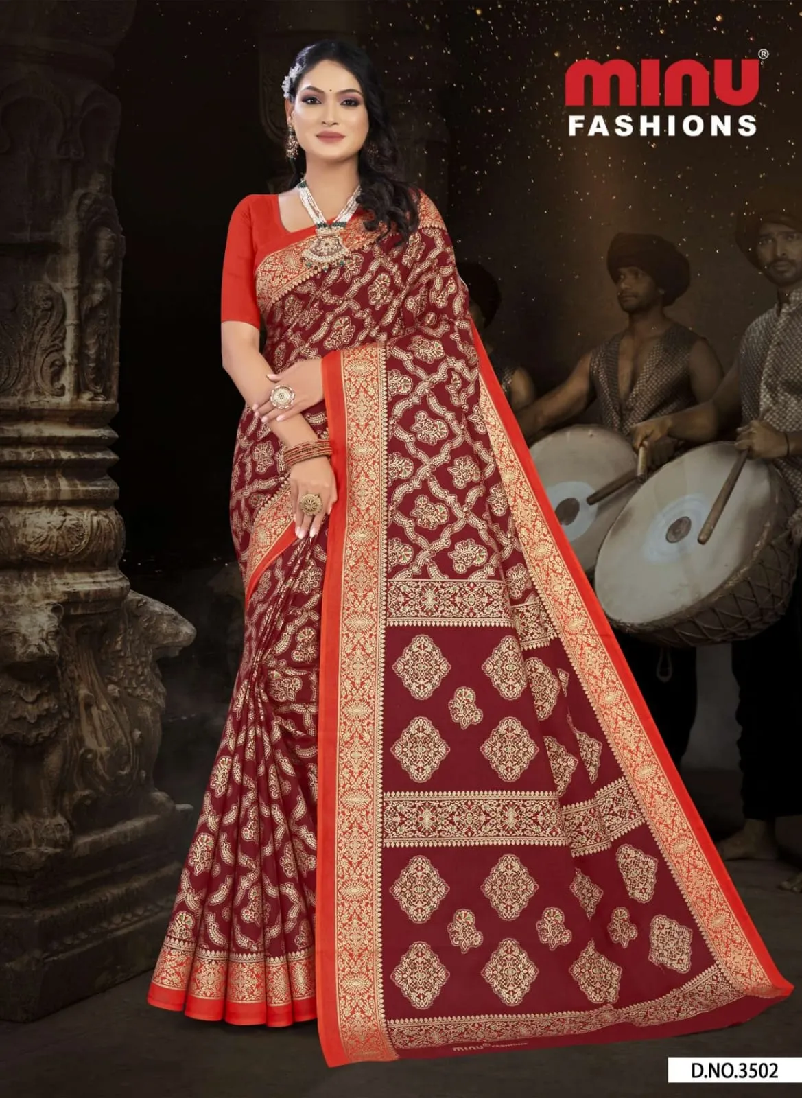 Premium Malai Cotton Gold Printed Tanushka Saree