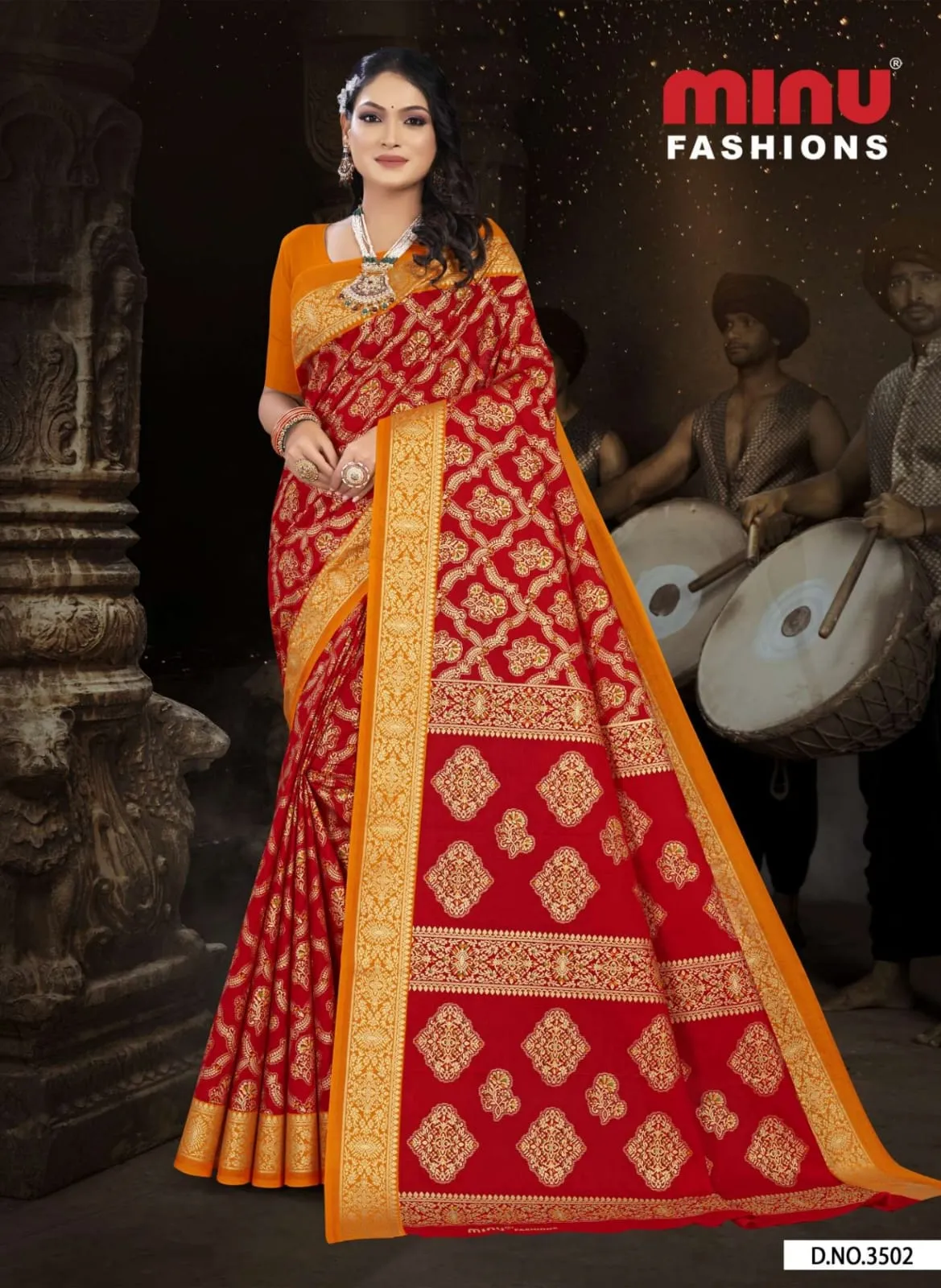 Premium Malai Cotton Gold Printed Tanushka Saree