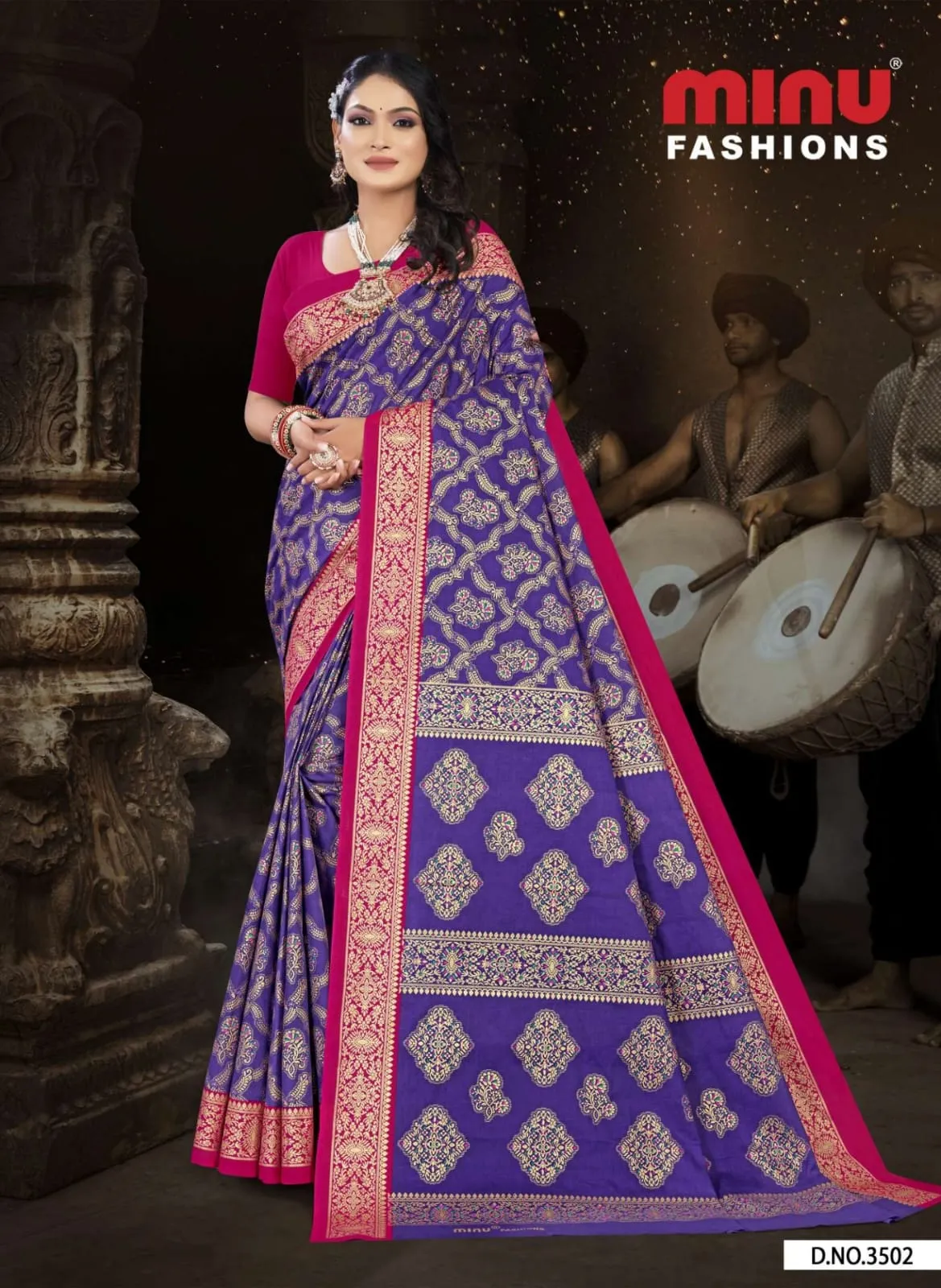 Premium Malai Cotton Gold Printed Tanushka Saree