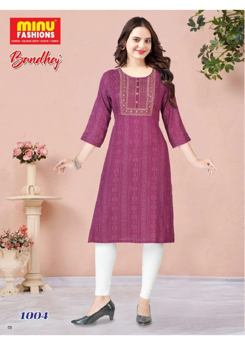 Premium Rayon Printed Embroidery Bandhej Kurti