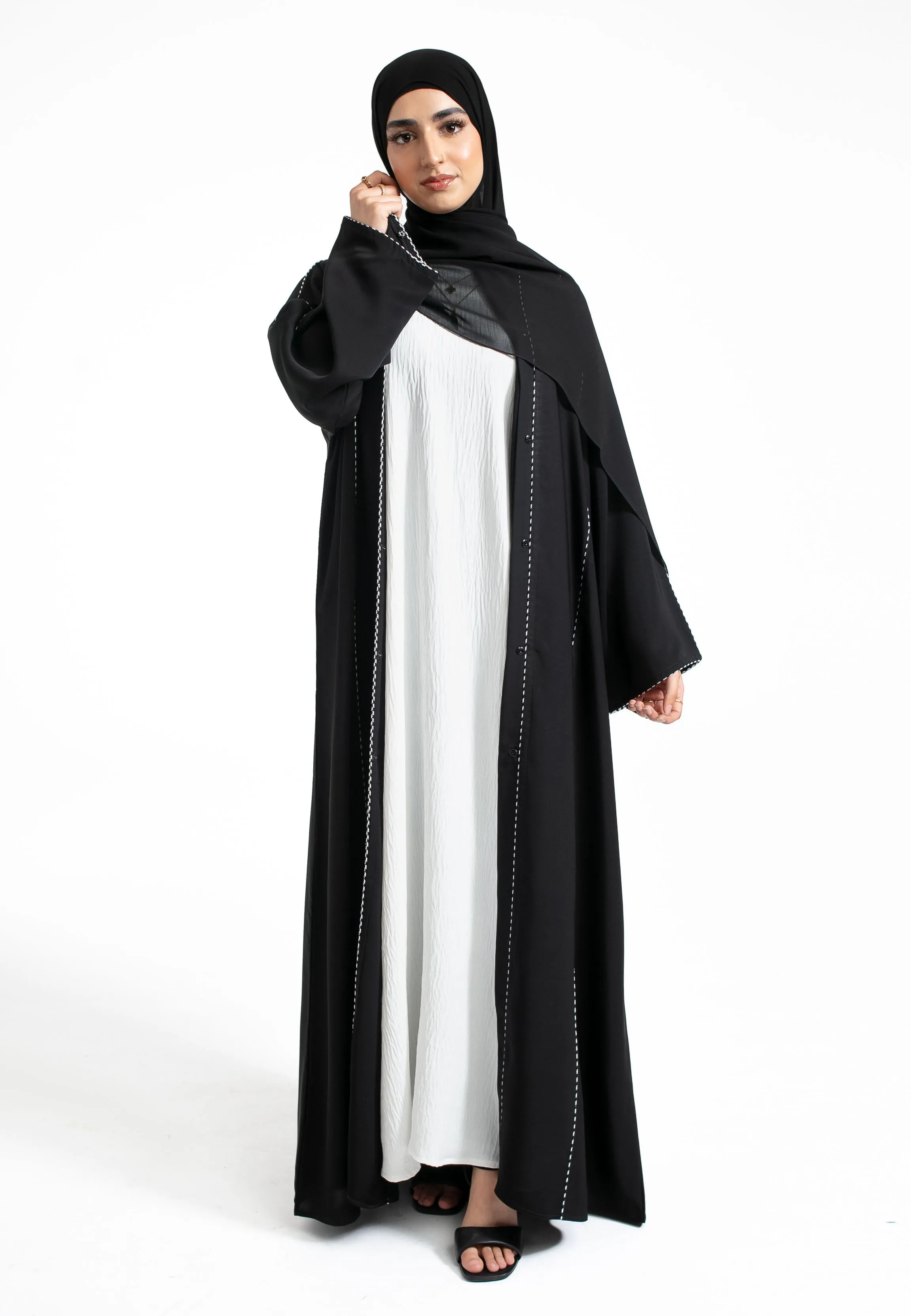Premium Zahidi Black Open Abaya