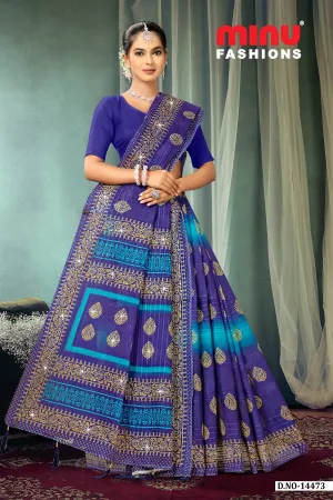 Pure Cotton Crown Jewel Colour Embroidery Saree