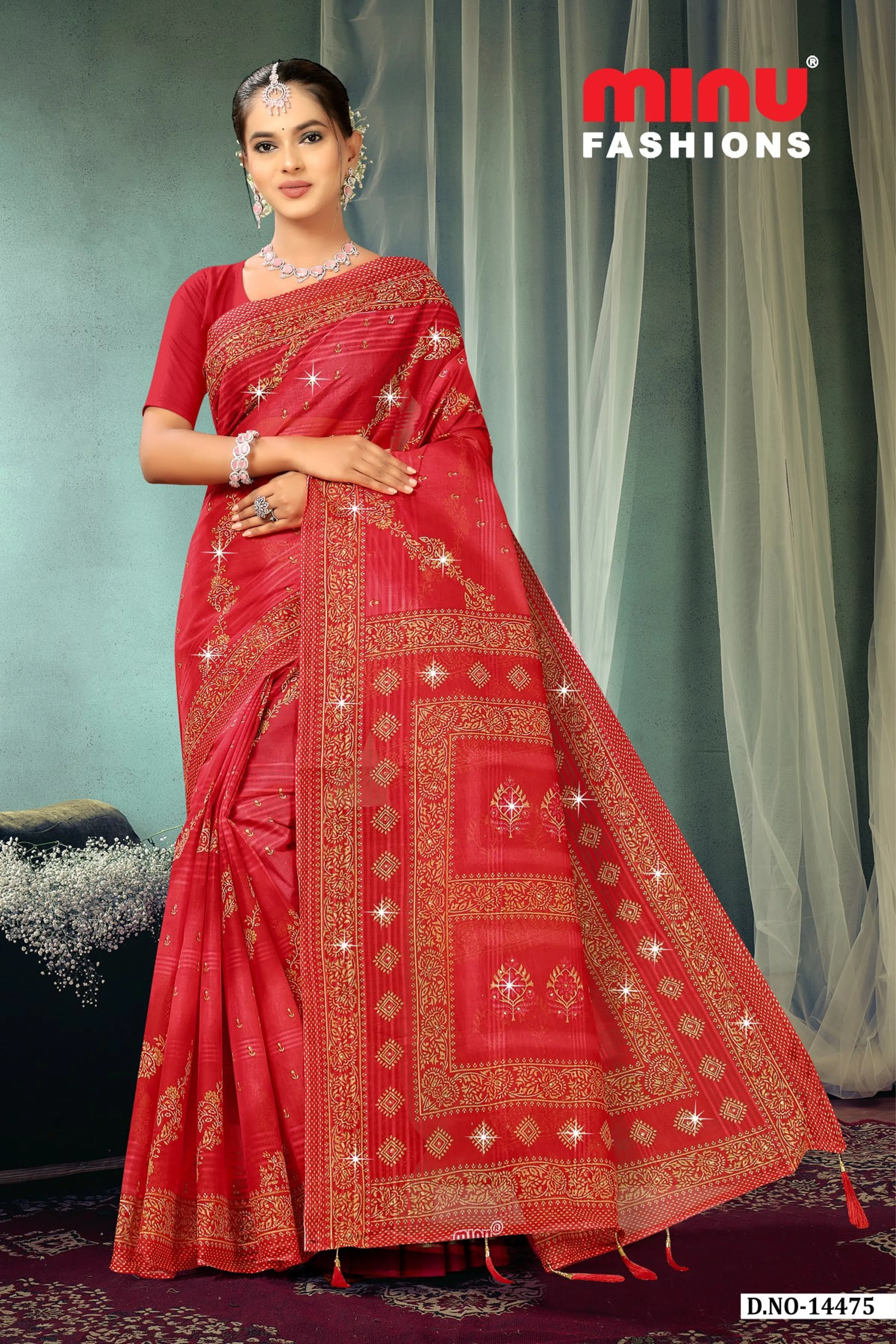 Pure Cotton Crown Jewel Colour Embroidery Saree