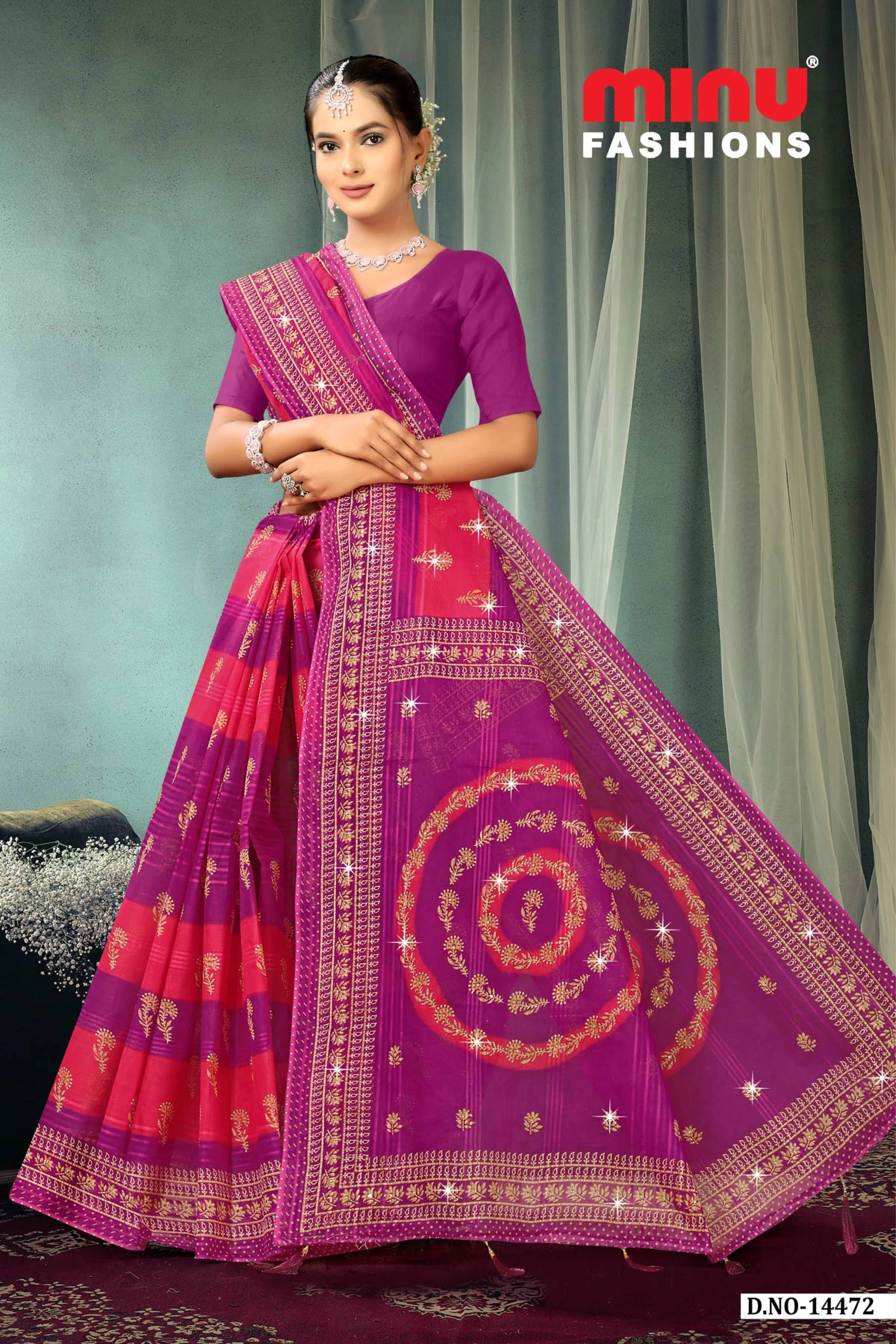 Pure Cotton Crown Jewel Colour Embroidery Saree