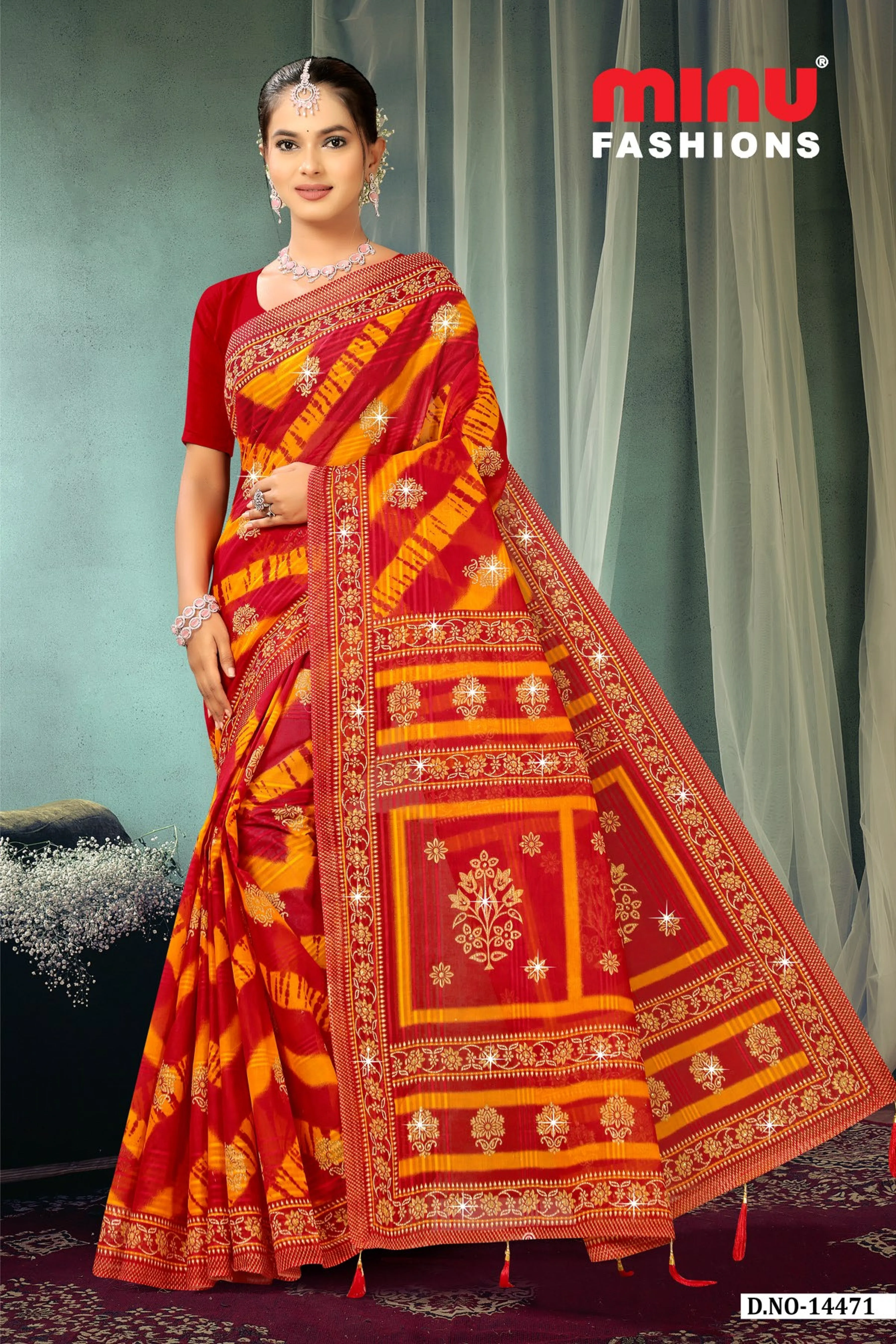 Pure Cotton Crown Jewel Colour Embroidery Saree