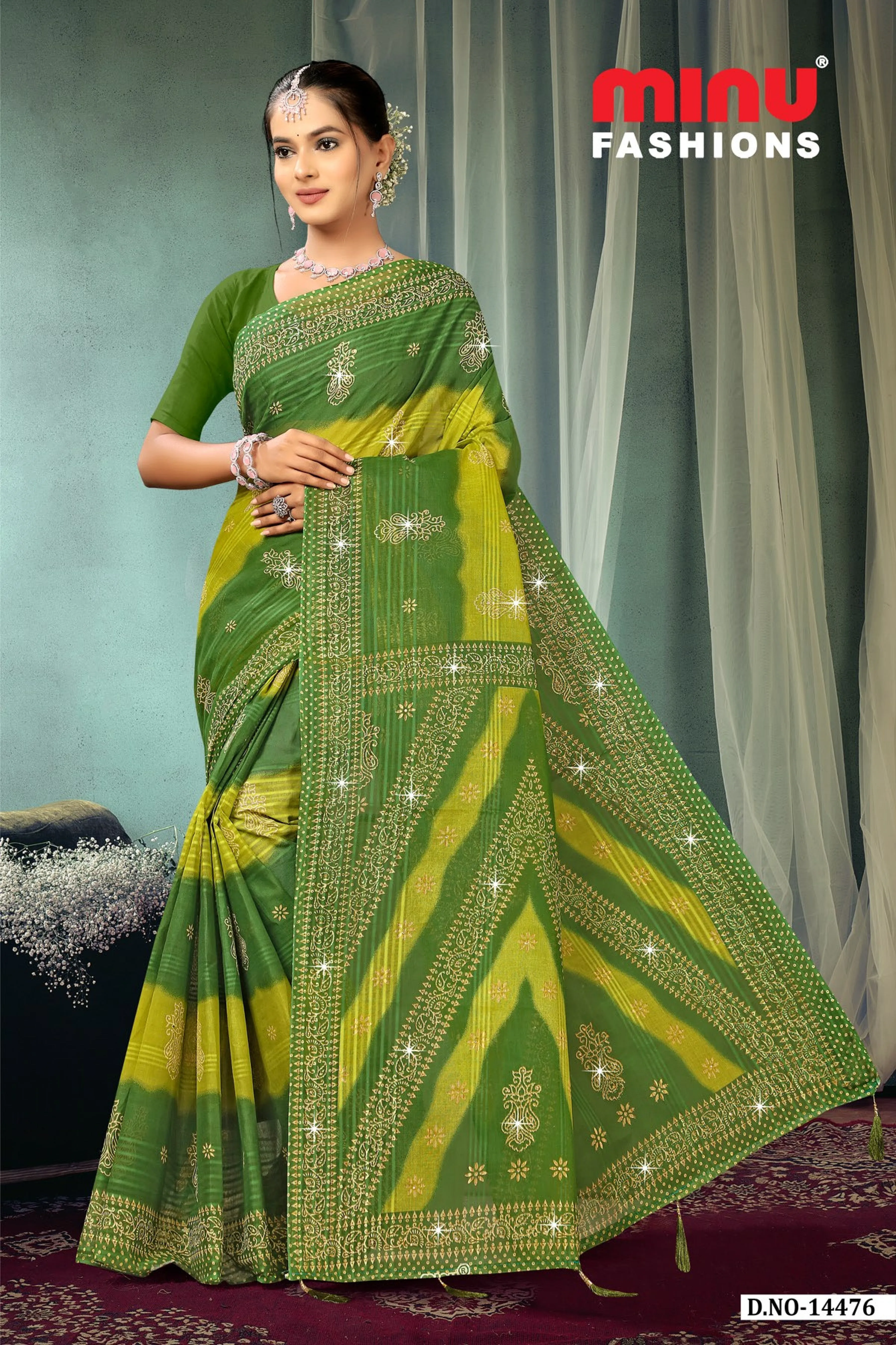 Pure Cotton Crown Jewel Colour Embroidery Saree