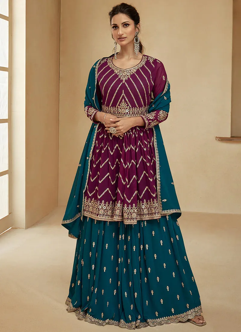 Purple and Teal Embroidered Lehenga Choli