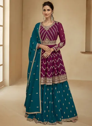 Purple and Teal Embroidered Lehenga Choli