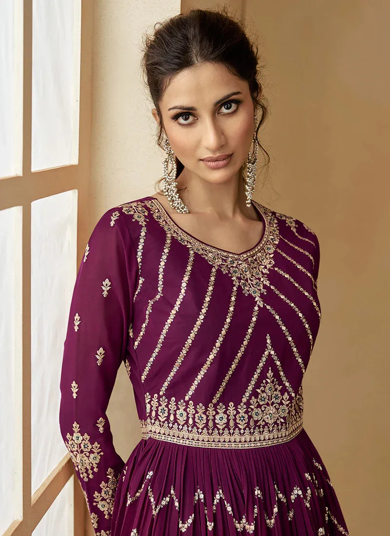 Purple and Teal Embroidered Lehenga Choli
