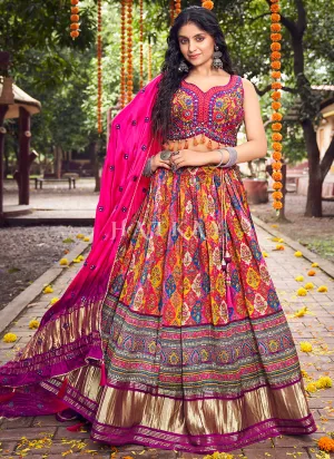 Purple Multi Mirror Work Embroidery Satin Lehenga Choli