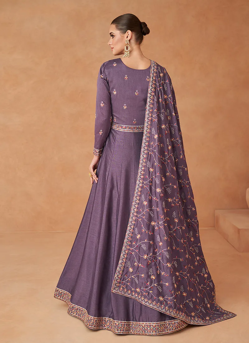 Purple Multi Sequence Embroidery Festive Anarkali Suit